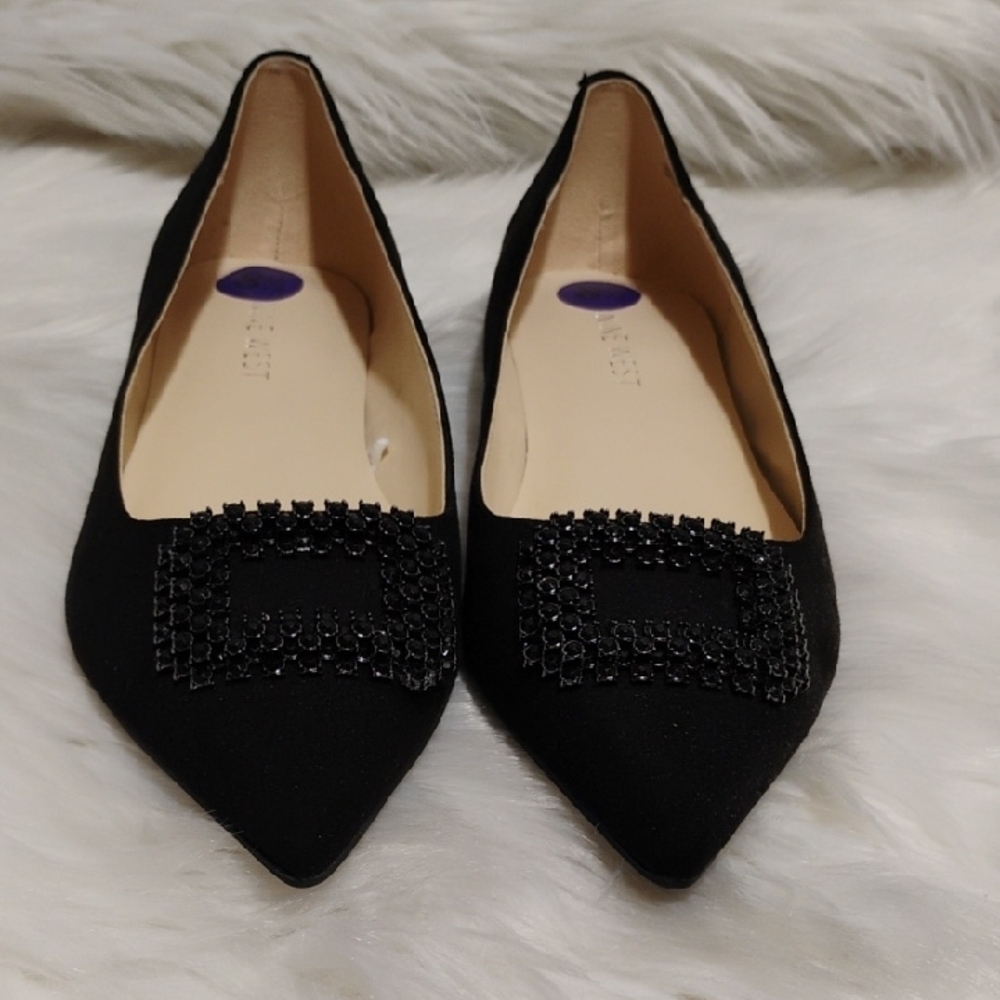 SALE! New Nine West Black Point Toe Embellished Flats Sleek Minimalist Design - Picture 4 of 16